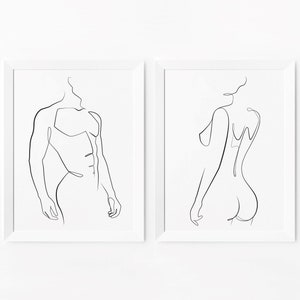 Set of 2 prints, Man and woman line art, One line drawing, Abstract couple art, Minimalist woman print, Gallery wall set, Home wall decor