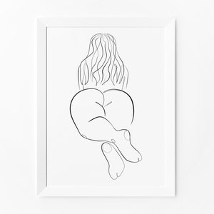 May include: Line drawing of a person sitting with their legs crossed, viewed from behind. The drawing is in black ink on a white background.