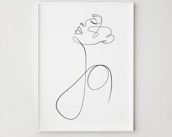 Female Silhouette Print, Line Art Woman Profile, Modern Minimal Bathroom Wall Decor, Digital Download