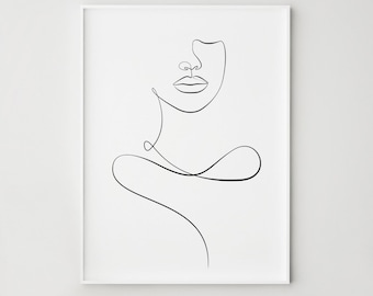 Female Form Print, One Line Black Woman Lips Focus, Minimalist Bedroom Wall Decor, Digital Download