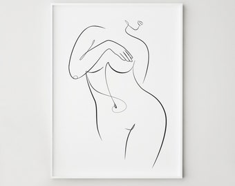 Körper positive kurvige Frau Linie Kunstdruck, minimalistische weibliche Figur Wanddekor, digitaler Download