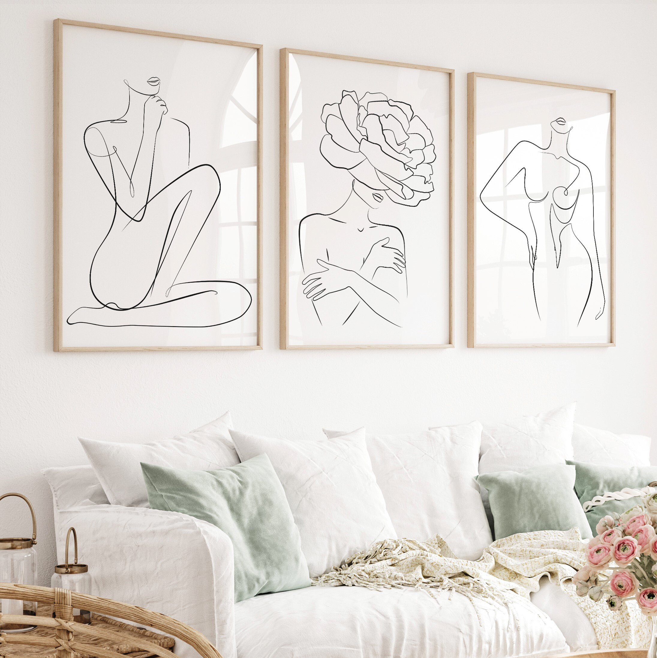 Simple Line Art Drawings of Flowers in Black and White Art Board Print for Sale by Odyanne