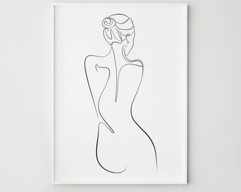 Abstract woman line art, Bedroom wall decor, One line drawing, Woman body print, Printable wall art, Minimalist feminine art