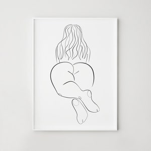 Curvy woman print, Body positive art, Woman one line drawing, Big girl line art, Female silhouette print, Naked body abstract poster