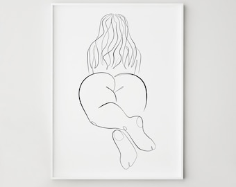 Curvy woman print, Body positive art, Woman one line drawing, Big girl line art, Female silhouette print, Naked body abstract poster