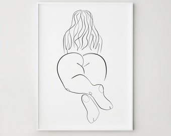 Curvy woman print, Body positive art, Woman one line drawing, Big girl line art, Female silhouette print, Naked body abstract poster