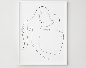 Abstract Couple Print Line Art Minimalist Bathroom Wall Decor, Digital Download