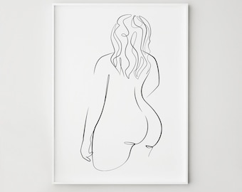 Curvy woman print, Body positive art, Woman one line drawing,  Printable wall art, Black white print, Plus size art, Minimalist decor