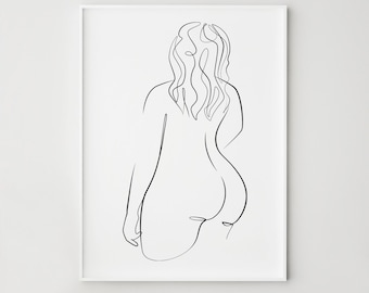 Curvy Woman Back Line Art Print, Body Positive Wall Decor, Self Love Female Figure Artwork, Modern Minimalist Home Print, Digital Download