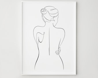 Curvy Woman Back Art Print, Body Positive Female Line Art, Minimalist Modern Gallery Wall Decor, Digital Download