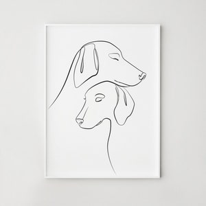 Dessin au trait de chiens abstraits, Impression d’amour, Dessin au trait, Impression de chiens mignons, Art mural imprimable, Décoration murale de chambre à coucher, Art minimaliste