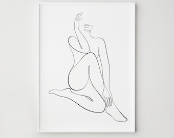 Line Art Seated Woman, Minimalist Female Figure Drawing, Abstract Body Illustration, Modern Neutral Wall Decor, Digital Download
