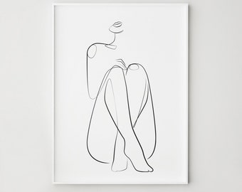 Abstract woman line art, Woman legs one line drawing, Minimalist print, Printable wall art, Bedroom wall decor, Female silhouette