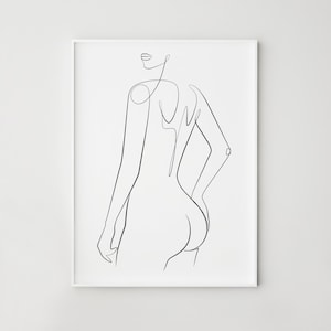 Vrouw een lijn tekening, Vrouw achterlijn kunst, Abstracte vrouwelijke figuur print, Digitale prints kunst aan de muur, Minimalistische slaapkamer muur decor