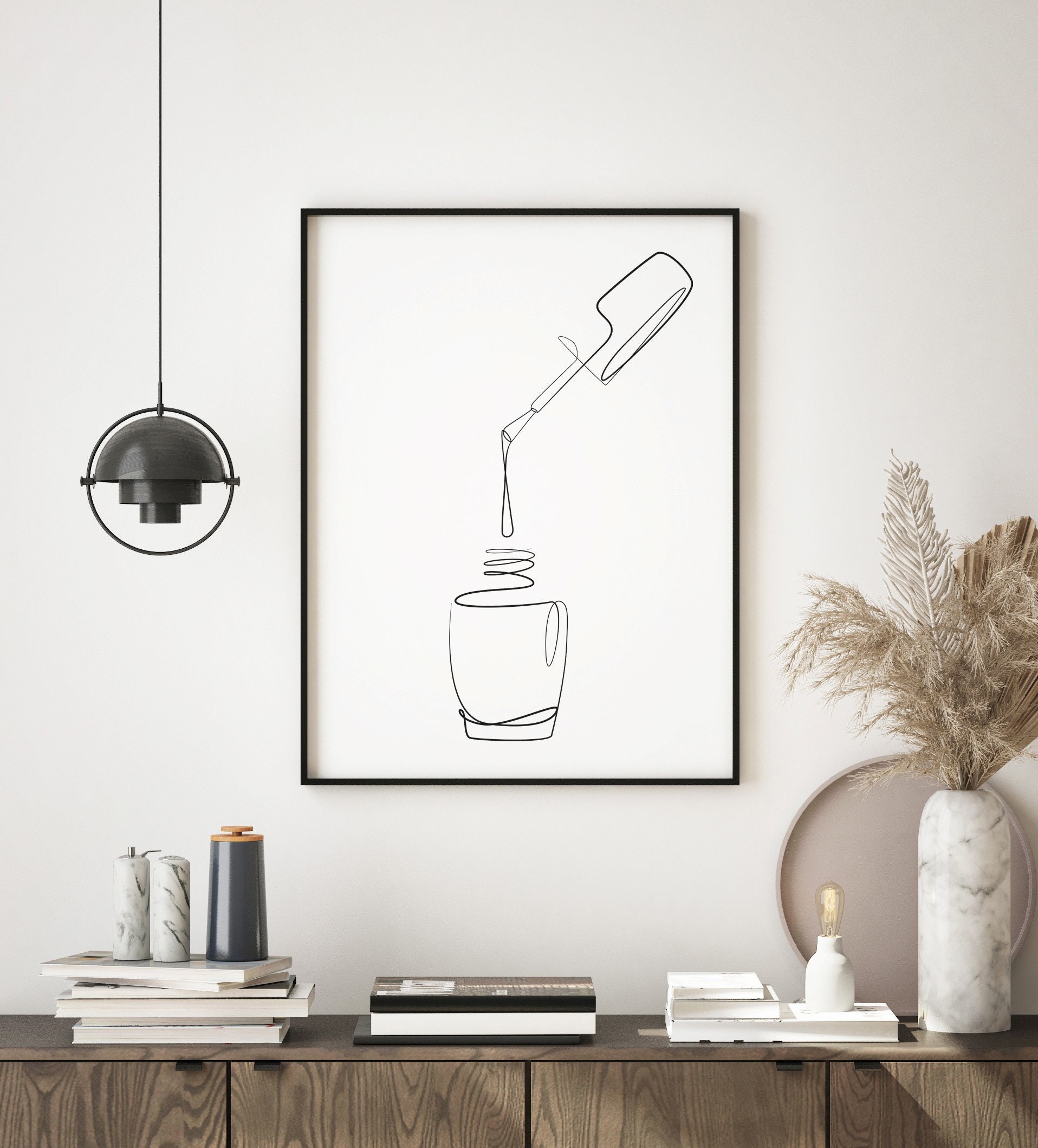 Nail Polish Art Print, One Line Drawing, Printable Wall Art, Minimalist