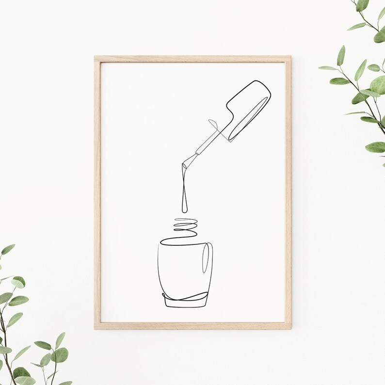Nail Polish Art Print, One Line Drawing, Printable Wall Art, Minimalist