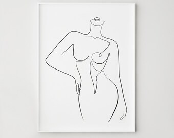Minimalist Nude Line Art Print, Abstract Female Body Silhouette, Modern Wall Decor, Digital Download