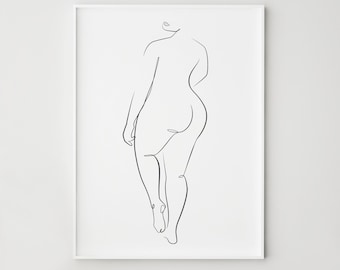 Body Positive Line Art Woman Print, Curvy Female Abstract Figure Art, Modern Wall Decor Print, Digital Download
