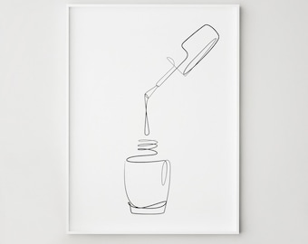 Nail polish art print, One line drawing, Printable wall art, Minimalist beauty print, Vanity decor, Makeup room, Beauty salon decor