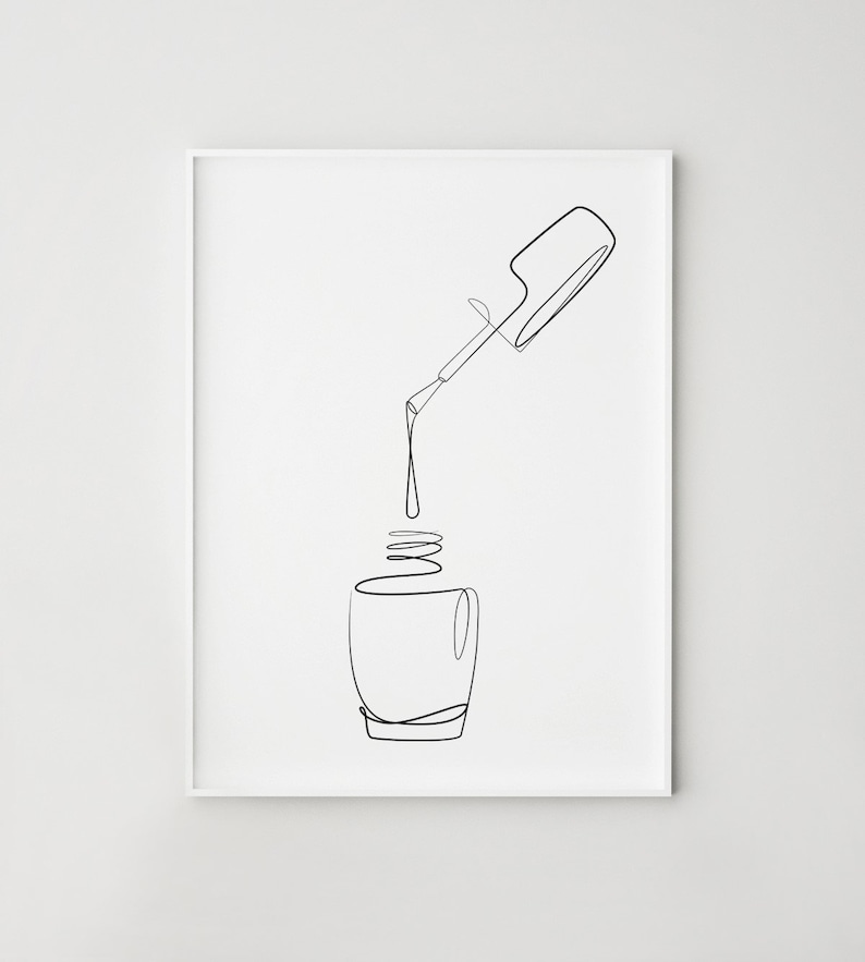 Nail Polish Art Print, One Line Drawing, Printable Wall Art, Minimalist