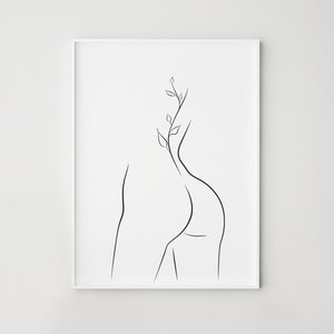 Woman back line art, One line drawing, Floral wall art, Female figure print, Booty printable wall art, Botanical print, SPA salon decor