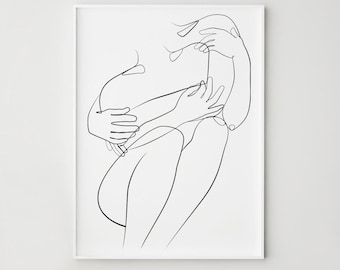 Abstract Couple Line Art, Printable Wall Art, Woman One Line Drawing, Love Print, Man and Woman Poster, Bedroom Wall Decor, DIGITAL DOWNLOAD