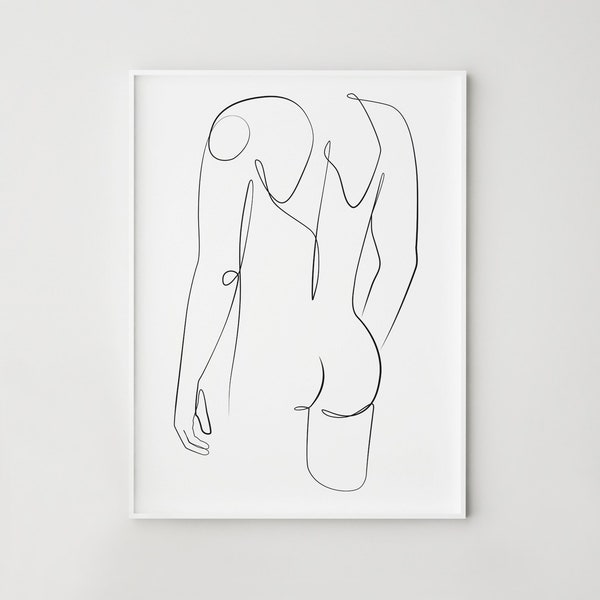 Man one line drawing, Male back line art, Naked man print, Printable bathroom wall art, Abstract male figure print, Bedroom wall decor