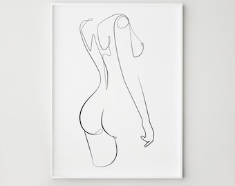 Female Form Print, One Line Woman Back Silhouette, Minimalist Bedroom Wall Decor, Digital Download