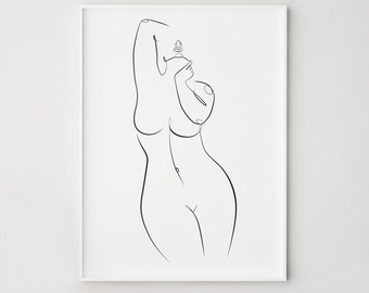 Selbstliebe kurvige Frau Druck, Körper positive weibliche Linie Kunstdekor, modernes Hauswanddruck, digitaler Download