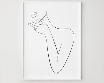 Female line art, Woman body sketch, One line drawing print, Minimalist modern art, Abstract fashion print, Bedroom wall decor
