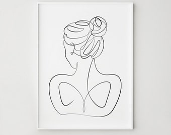 Abstract Woman Back Print, Minimalist Line Art Figure, Contemporary Wall Decor, Digital Download