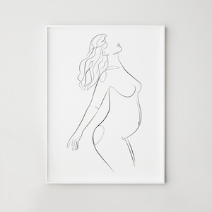 Pregnant woman line art, Pregnancy gift print, Printable wall art, One line drawing, Minimalist belly print, Gift for pregnant, Female print
