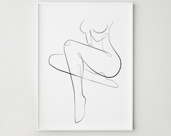 Minimalist Line Art Woman, Elegant Long Legs Silhouette Print, Modern Bedroom Wall Decor, Digital Download