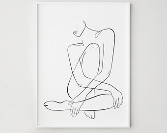 Abstract woman line art, Female figure print, Printable wall art, Woman one line drawing, Minimalist sketch art, Bedroom wall decor