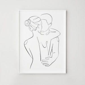 Paar One Line Zeichnung, Liebe Druck, Mann und Frau Linie Kunst, Abstrakt umarmt paar Druck, druckbare Wandkunst, Schlafzimmer Wanddekor