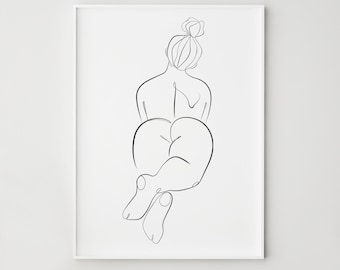 Gallery Wall Curvy Woman Print, Body Positive Modern Female Figure Art, Minimalist Abstract Home Decor Print, Digital Download