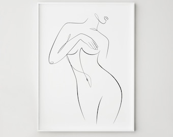 Minimalist Woman Print, One Line Female Body Pose, Modern Line Art Wall Decor, Digital Download