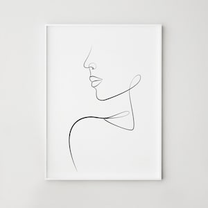 Woman face one line drawing, Feminine line art, Abstract woman print, Female face printable wall art, Silhouette girl, Home wall decor