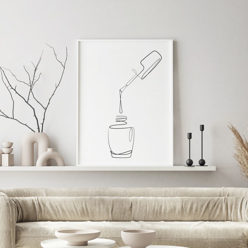 Nail Polish Art Print, One Line Drawing, Printable Wall Art, Minimalist