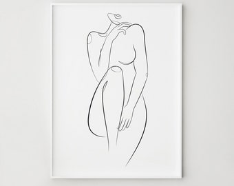 Curvy woman line art, Female figure print, Woman one line drawing, Printable wall art, Bedroom wall decor, Minimalist art