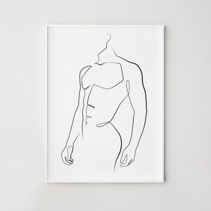 Man one line drawing, Minimalist male line art, Abstract man print, Printable wall art, Bedroom wall decor, Black and white art