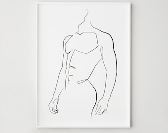 Disegno lineare maschile, disegno lineare astratto di un uomo, arte murale minimalista, arredamento maschile moderno, download digitale