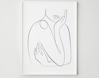 Abstract Woman Silhouette Print, Minimalist Line Art Self Love Figure, Contemporary Wall Decor, Digital Download