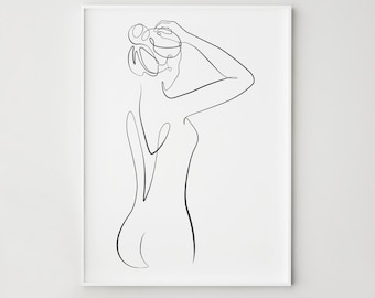 Line Art Woman Back, Minimalist Female Body Illustration, Contemporary Wall Art, Digital Download