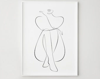 Woman line art, Curvy woman print, One line drawing, Abstract body positive print, Printable minimalist wall art, Bedroom wall decor