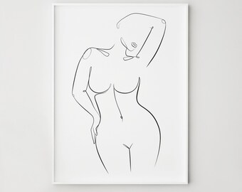 Feminine Curvy Woman Art Print, Body Positive Line Art, Modern Female Figure Home Decor Print, Digital Download