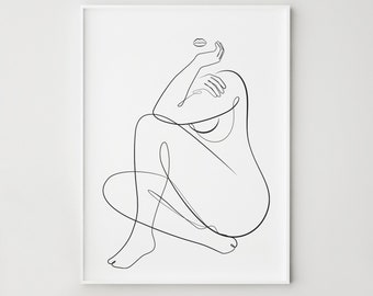 Curvy woman art, Body positive wall art, Woman body print, One line drawing, Digital prints download, Bedroom wall decor