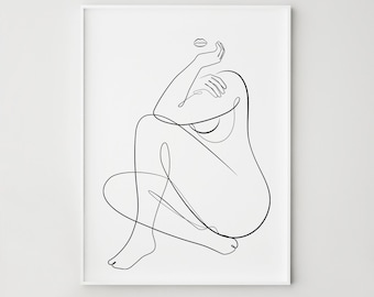 Curvy Woman Bedroom Art Print, Body Positive Female Line Drawing, Soft Modern Wall Decor for Women, Minimalist Home Print, Digital Download