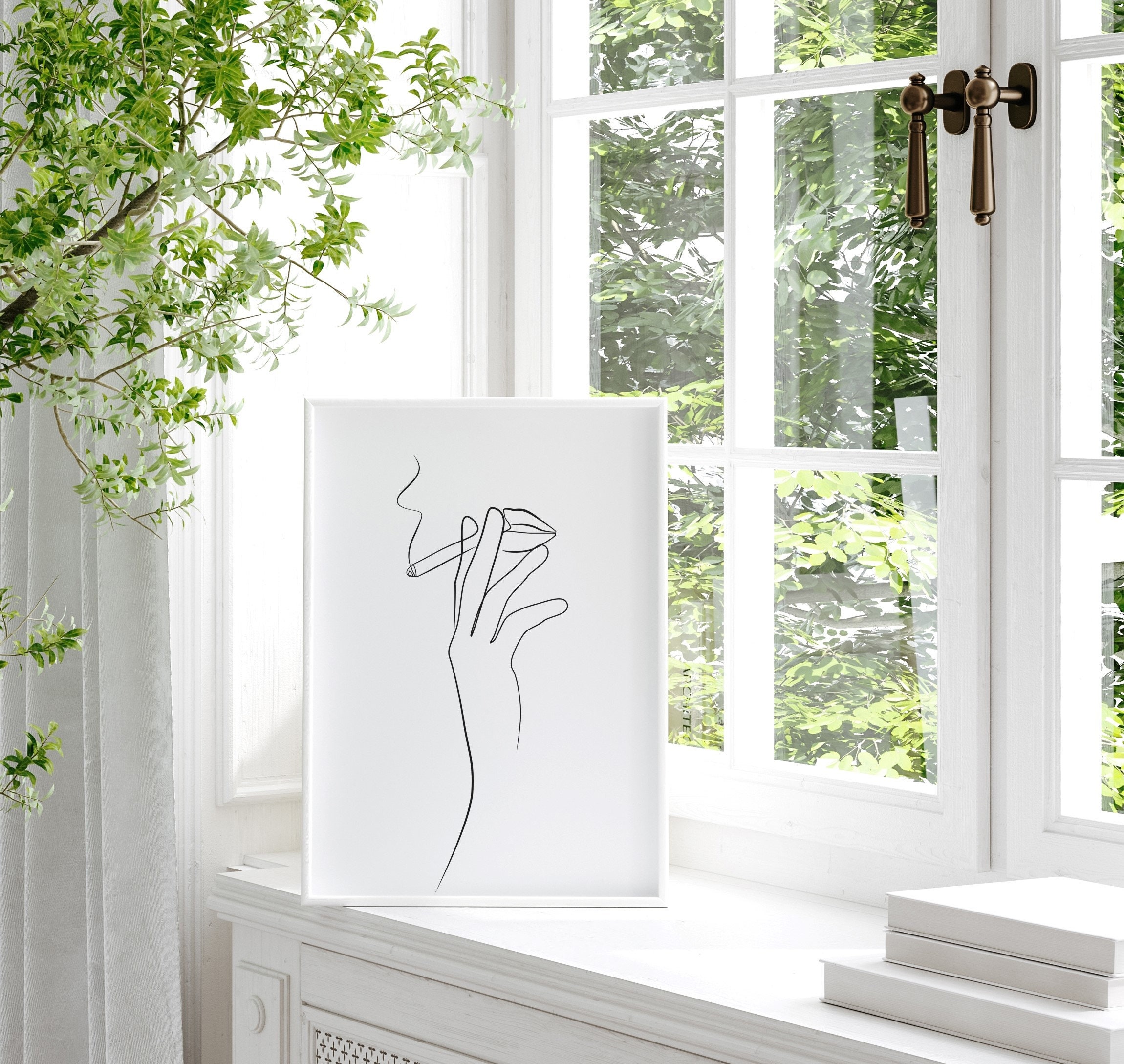 Vrouw roken sigaret kunst, één lijntekening, feministische kunstprint,  minimalistische handen print, lippen poster, afdrukbare muurkunst - Etsy  België, image size:2300x2177