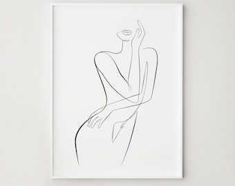 Minimalist Line Art, Elegant Woman Silhouette Print, Modern Neutral Wall Decor, Digital Download
